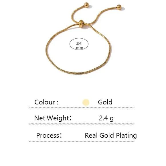 NEW 18K Gold Plated Snake Chain Bead Adjustable Bracelet - Picture 5 of 5